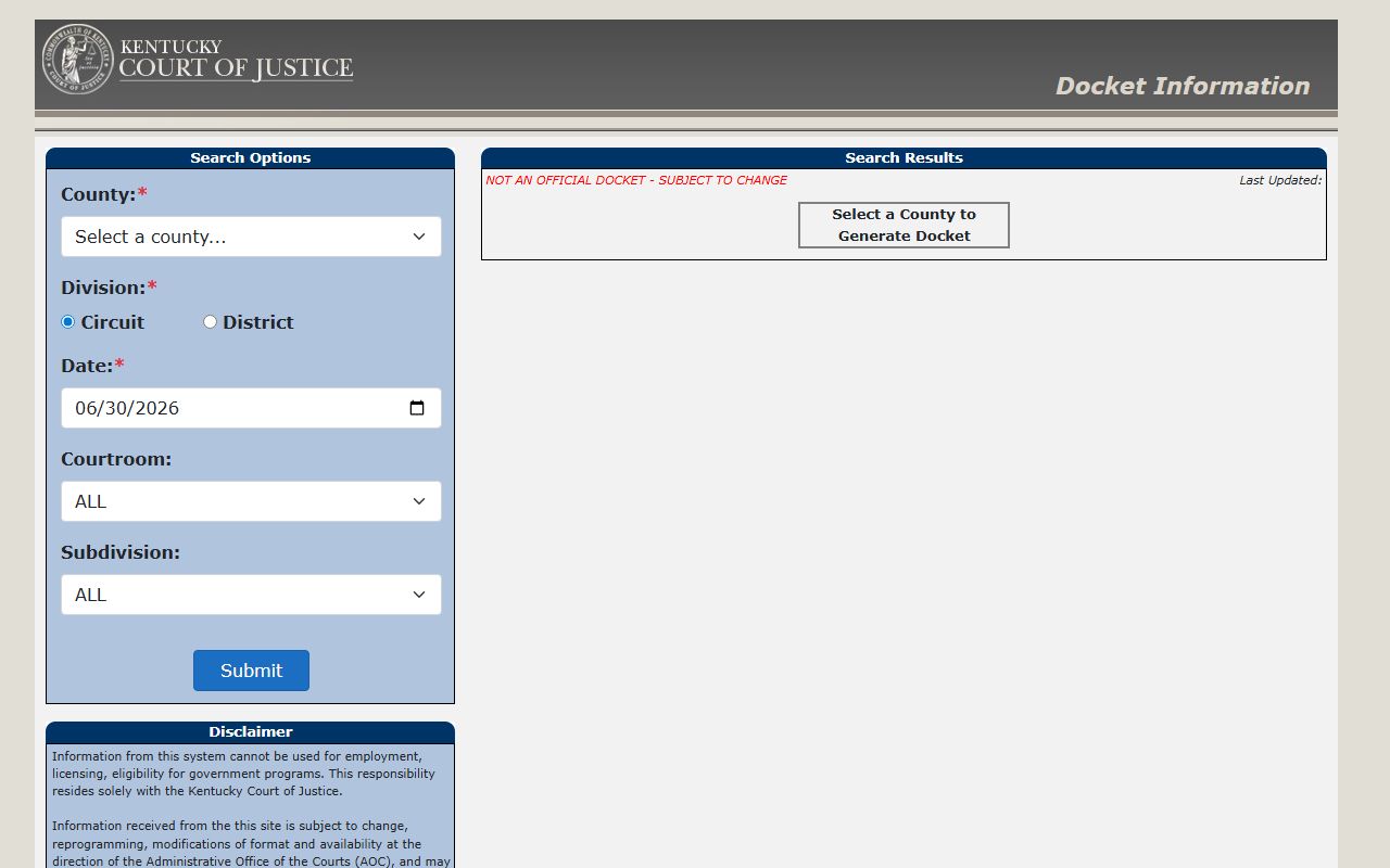 Simpson County court dockets KCOJ docket search portal