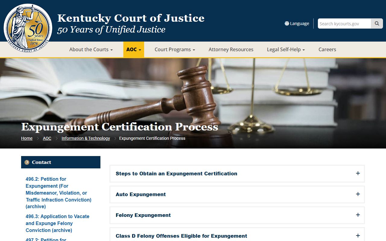 Simpson County criminal court records KCOJ expungement certification