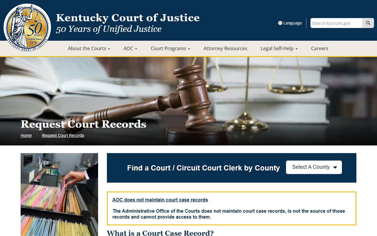 Simpson County court records request page from the Kentucky Court of Justice