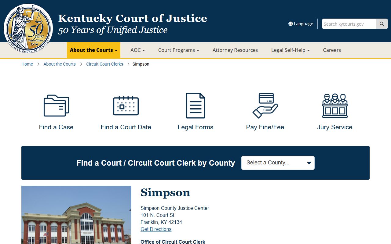 Simpson County court records and justice center information on KCOJ