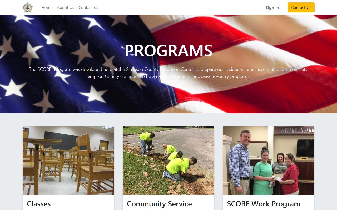 Simpson County inmate search jail programs and SCORE page