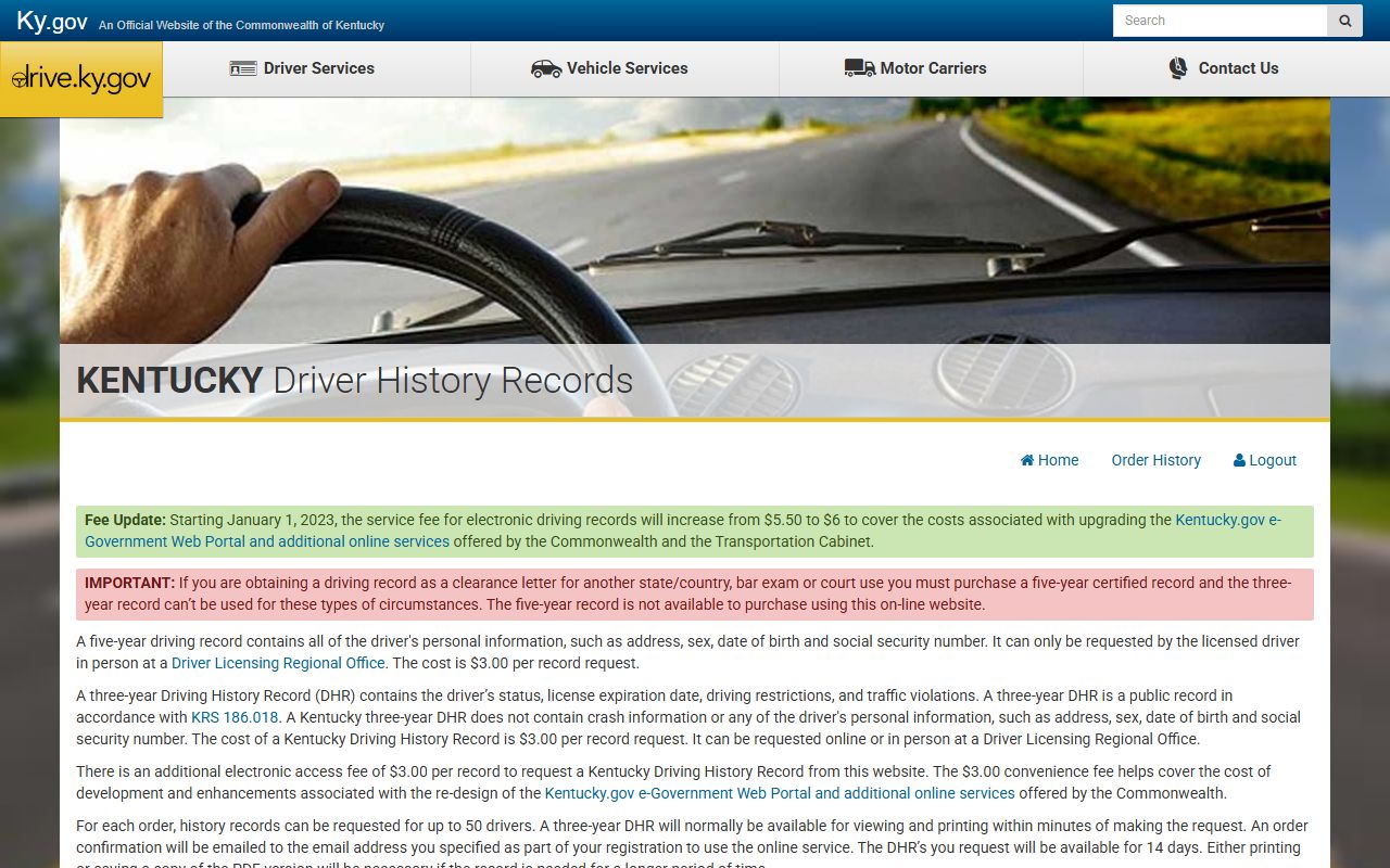 Simpson County traffic court records Kentucky driving history portal